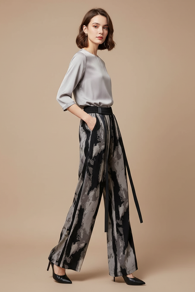 Pantalon Chinois Fluide Imprimé Tie-Dye Ample Femme - Viscose