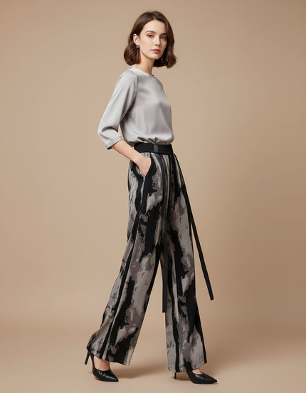 Pantalon Chinois Fluide Imprimé Tie-Dye Ample Femme - Viscose