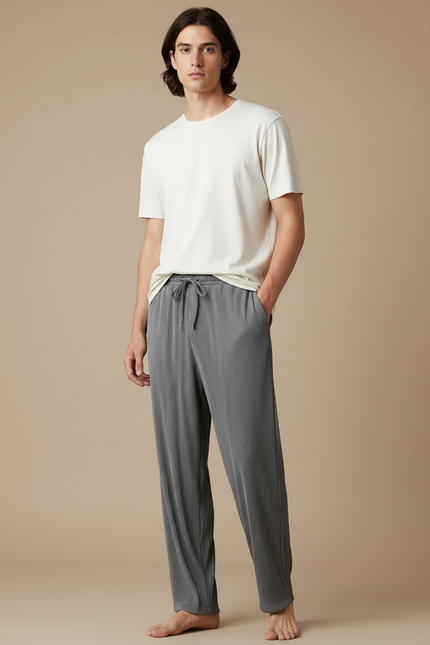 Pantalon Chinois Gris Plissé Ample Décontracté Homme - Maille