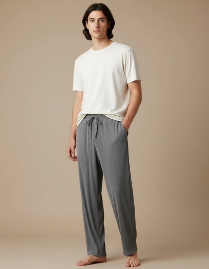 Pantalon Chinois Gris Plissé Ample Décontracté Homme - Maille