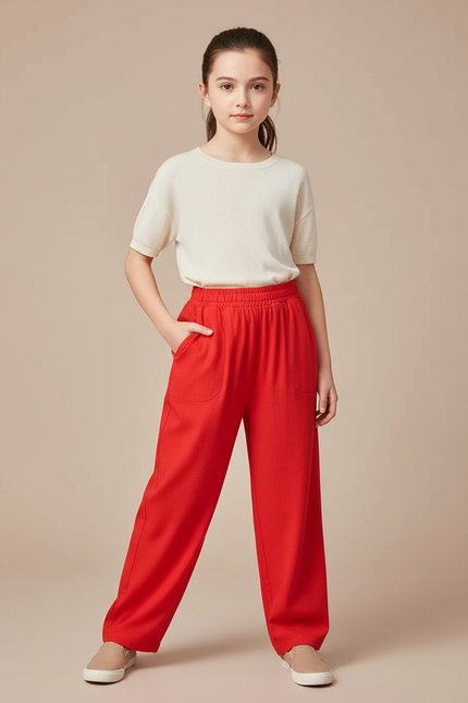 Pantalon Chinois Fille Rouge Ample - Maille