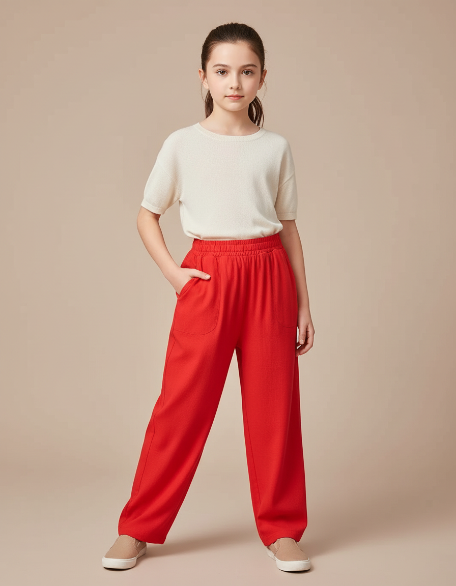 Pantalon Chinois Fille Rouge Ample - Maille