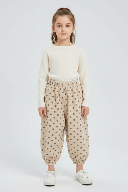 Pantalon Chinois Beige Côtelé Pois Ample Enfant - Cordé