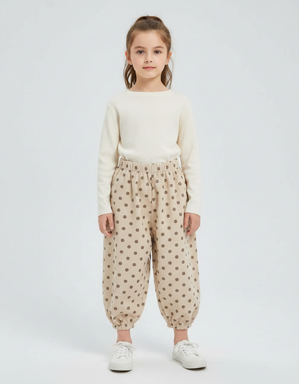 Pantalon Chinois Beige Côtelé Pois Ample Enfant - Cordé