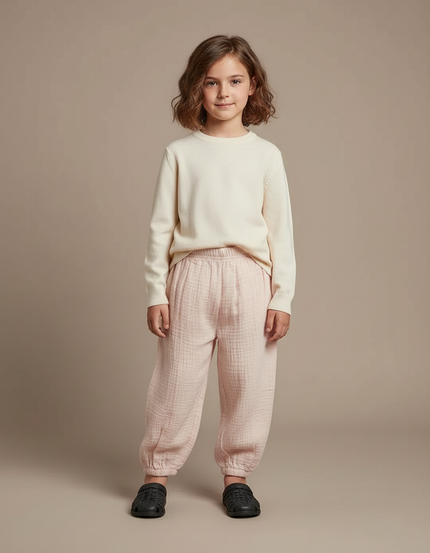 Pantalon Chinois Rose Mousseline Ample Enfant Doux Coton