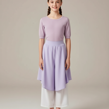 Pantalon Chinois Violet Fluide Jupe Superposée Élégant Fille - Blanc Viscose
