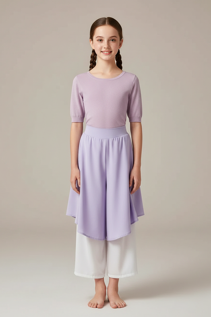 Pantalon Chinois Violet Fluide Jupe Superposée Élégant Fille - Blanc Viscose