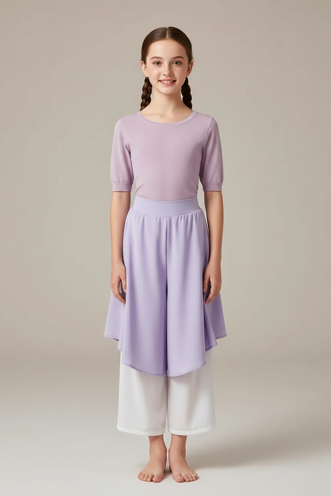 Pantalon Chinois Violet Fluide Jupe Superposée Élégant Fille - Blanc Viscose