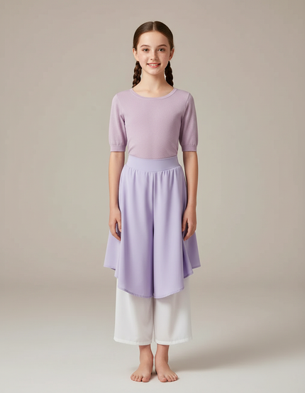 Pantalon Chinois Violet Fluide Jupe Superposée Élégant Fille - Blanc Viscose