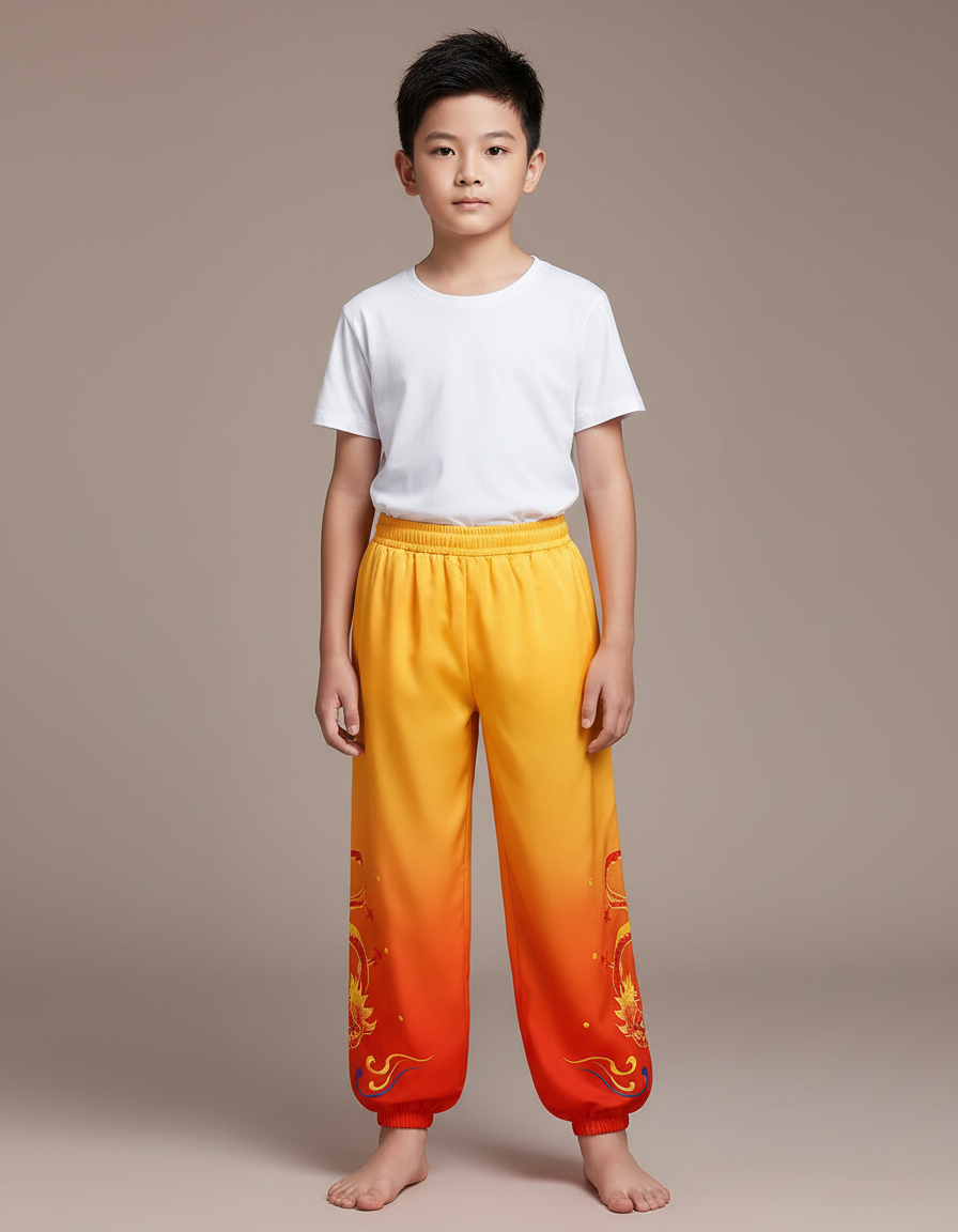 Pantalon Chinois Dégradé Orange Dragon Ample Enfant - Multicolore Polyester