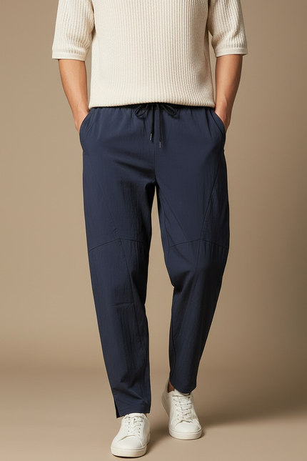 Pantalon Chinois Bleu Marine Ample Coton Décontracté Homme - Polyester