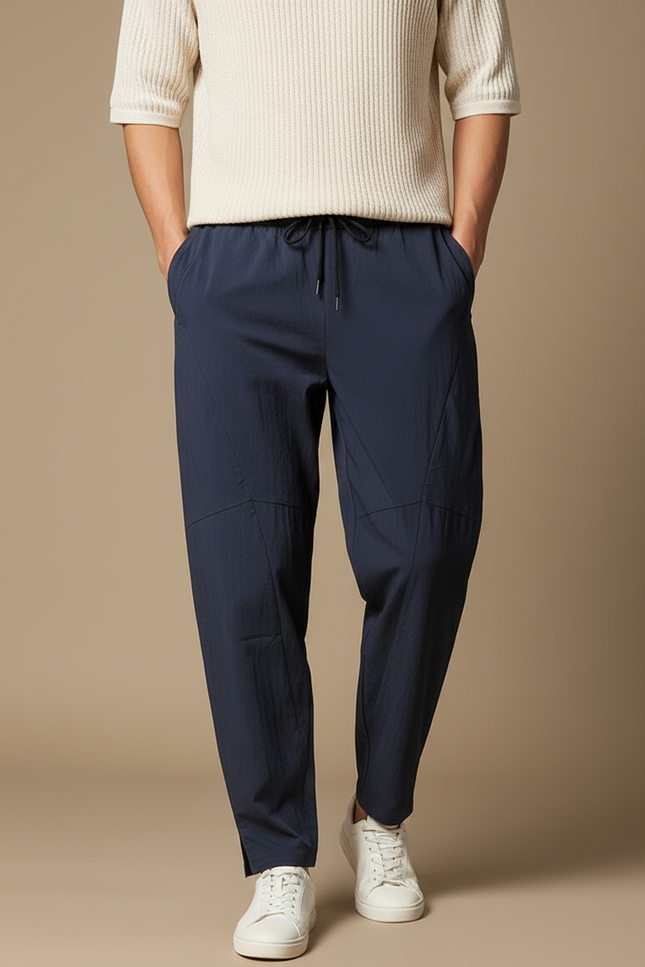 Pantalon Chinois Bleu Marine Ample Coton Décontracté Homme - Polyester