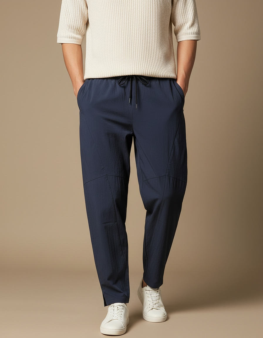 Pantalon Chinois Bleu Marine Ample Coton Décontracté Homme - Polyester