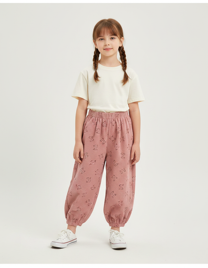 Pantalon Chinois Rose Côtelé Ample Imprimé Enfants - Cordé