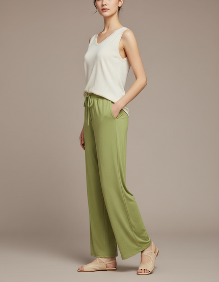 Pantalon Chinois Fluide Vert Clair Ample Femme - Viscose