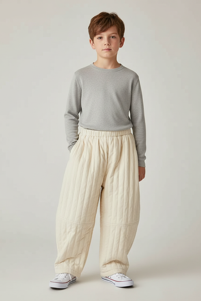 Pantalon Chinois Crème Matelassé Ample Coton Enfant - Beige