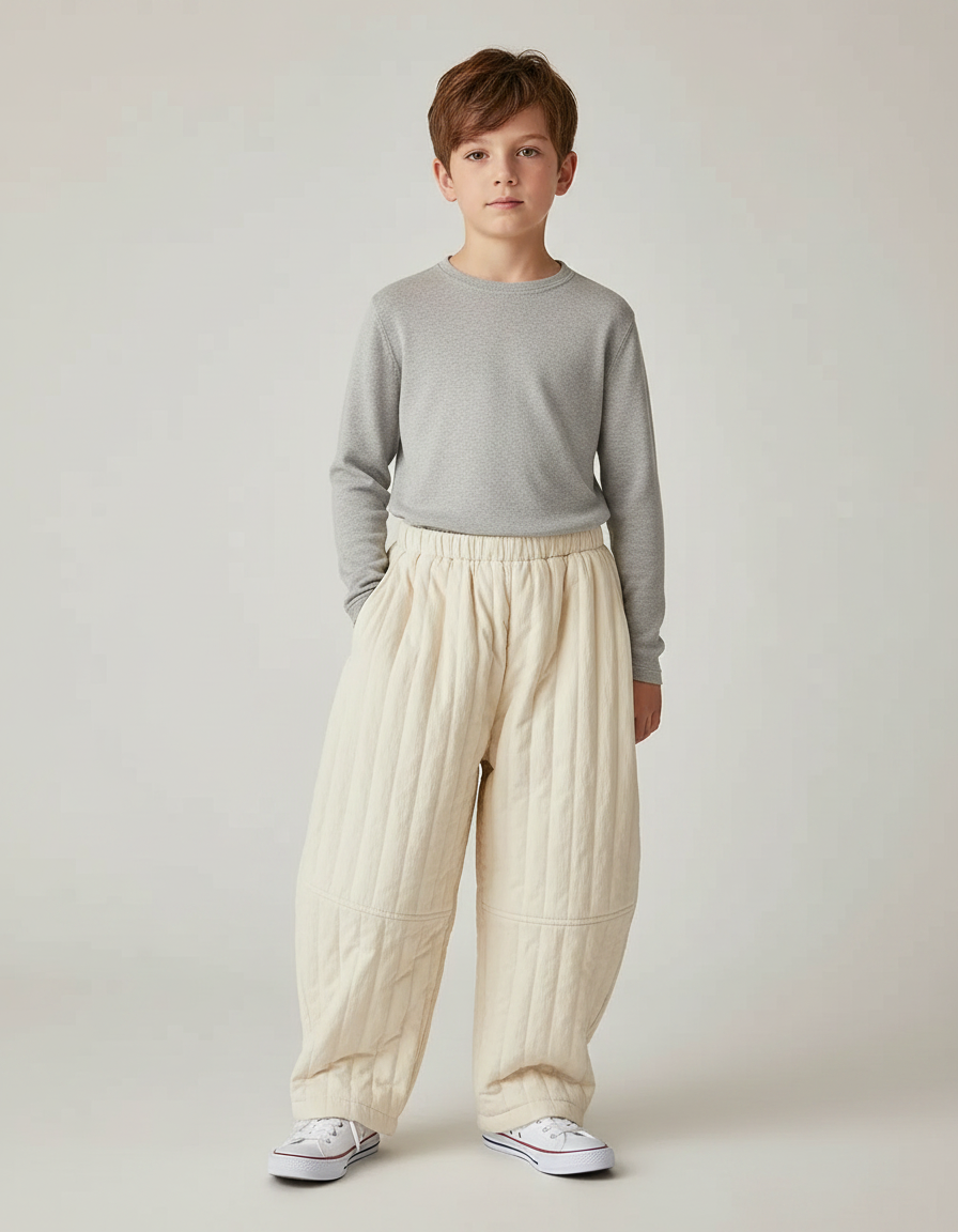 Pantalon Chinois Crème Matelassé Ample Coton Enfant - Beige