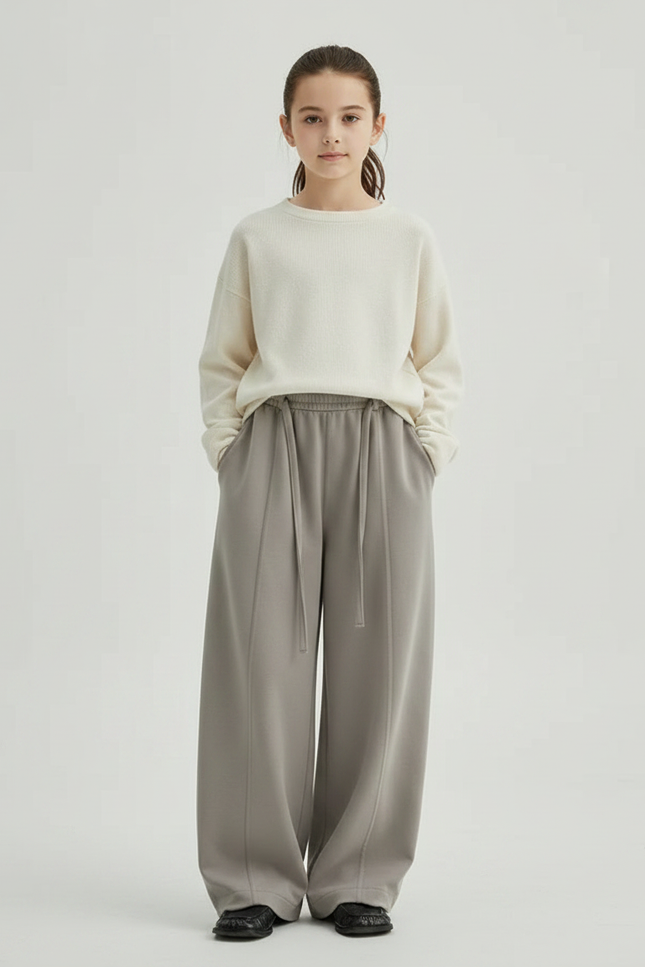 Pantalon Chinois Gris Ample Droit Taille Haute - Molleton