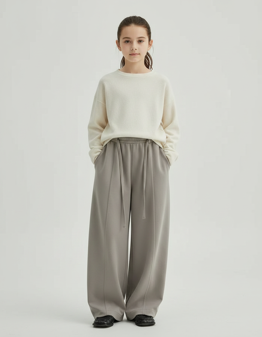 Pantalon Chinois Gris Ample Droit Taille Haute - Molleton