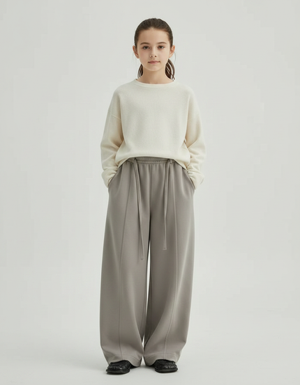 Pantalon Chinois Gris Ample Droit Taille Haute - Molleton