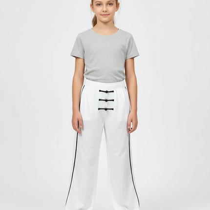 Pantalon Chinois Blanc Ample Unisexe Traditionnel Kung Fu - Polyester