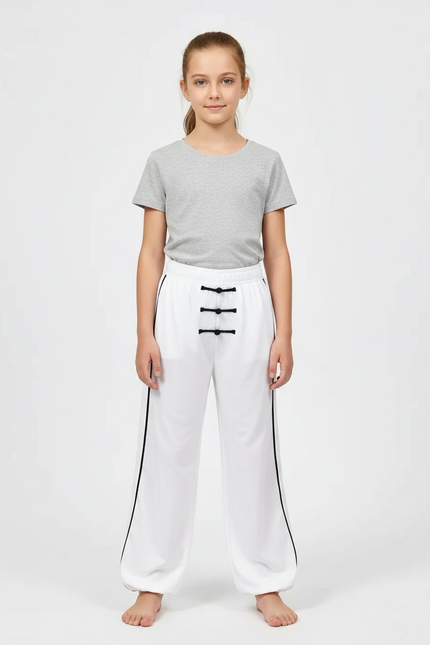 Pantalon Chinois Blanc Ample Unisexe Traditionnel Kung Fu - Polyester