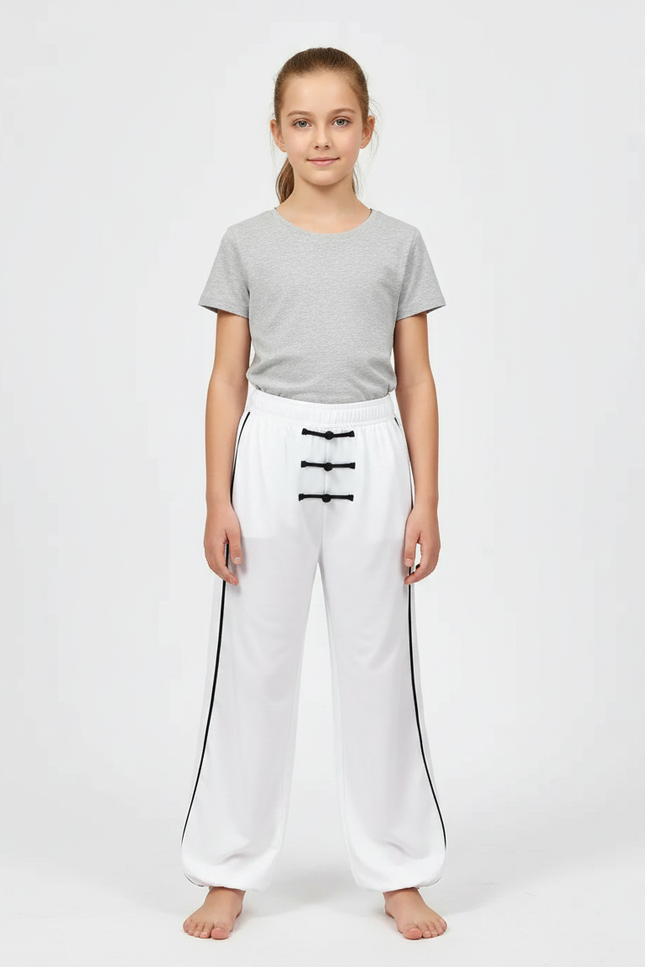 Pantalon Chinois Blanc Ample Unisexe Traditionnel Kung Fu - Polyester