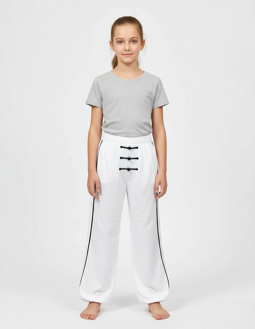 Pantalon Chinois Blanc Ample Unisexe Traditionnel Kung Fu - Polyester