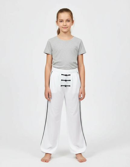 Pantalon Chinois Blanc Ample Unisexe Traditionnel Kung Fu - Polyester