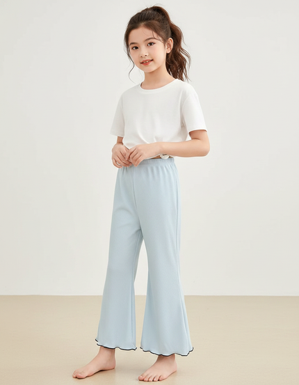Pantalon Chinois Bleu Côtelé Élastique Ondulé Fille - Maille