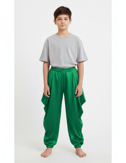 Pantalon Chinois Vert Satiné Ample Harem Garçon