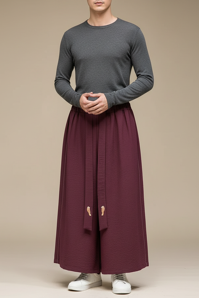 Pantalon Chinois Bordeaux Ample Fluide Décontracté - Lin