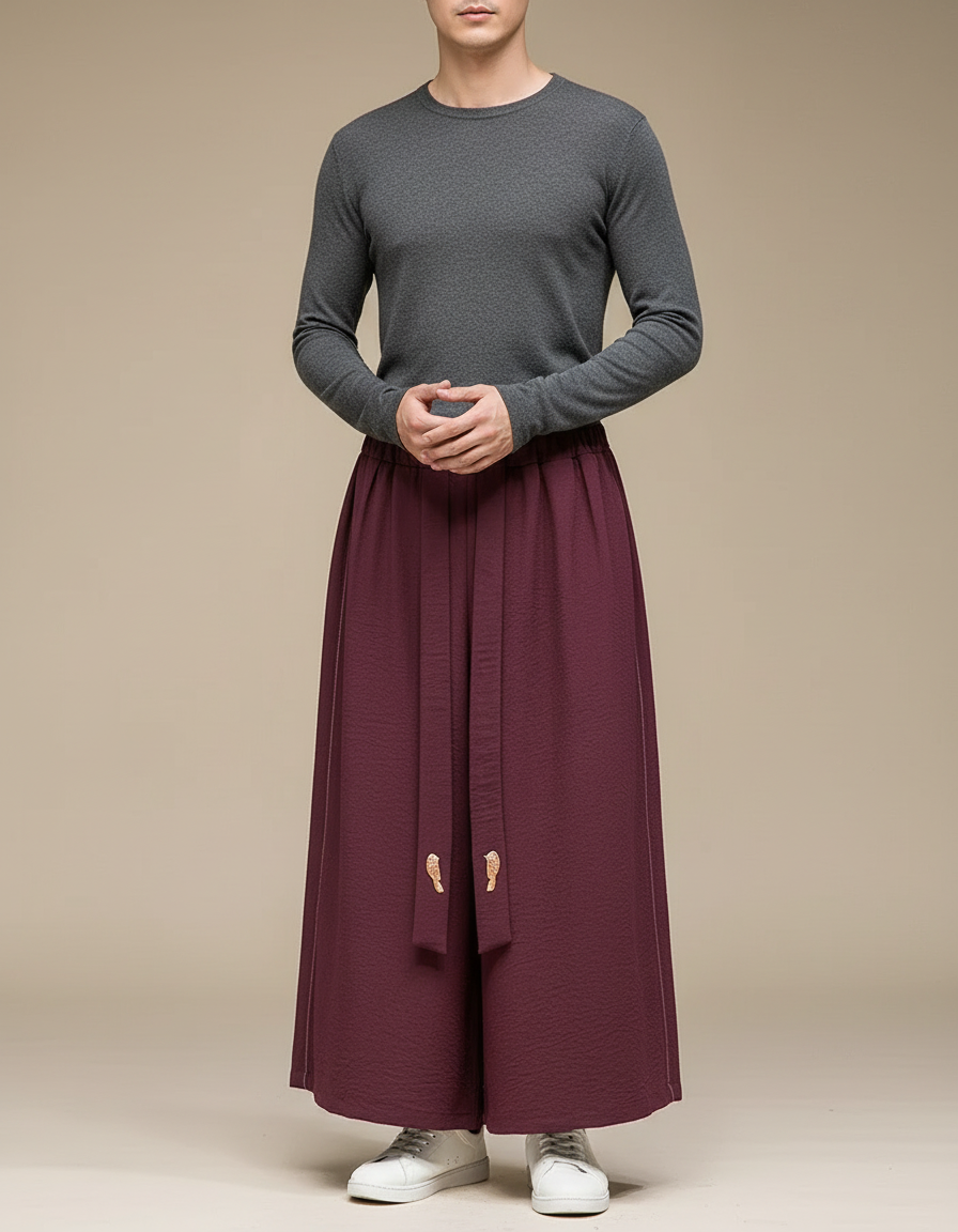Pantalon Chinois Bordeaux Ample Fluide Décontracté - Lin