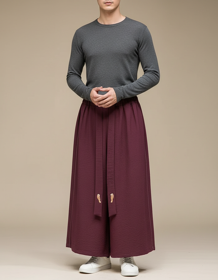 Pantalon Chinois Bordeaux Ample Fluide Décontracté - Lin