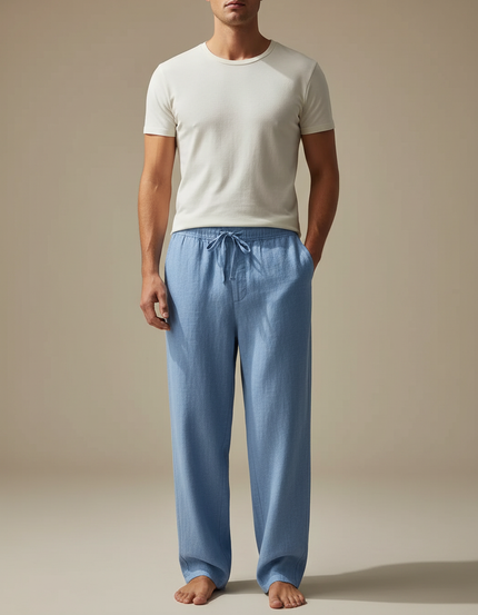 Pantalon Chinois Bleu Lin Ample Cordon Homme