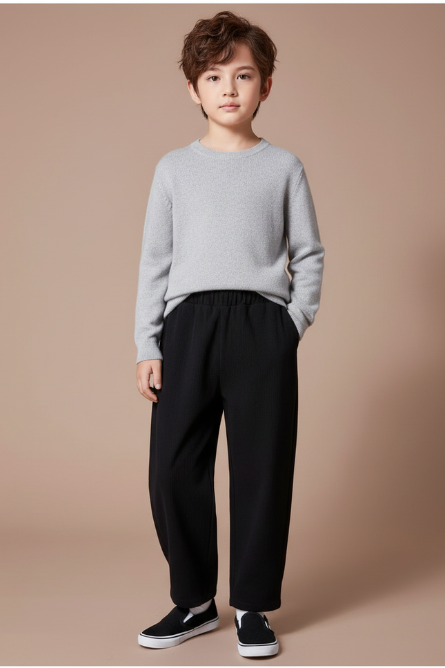 Pantalon Chinois Noir Ample Côtelé Enfant Décontracté - Cordé