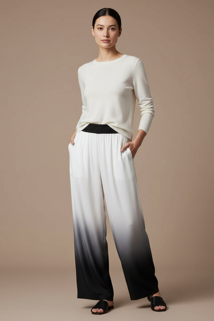 Pantalon Chinois Dégradé Ample Fluide Élégant Bicolore - Multicolore Viscose