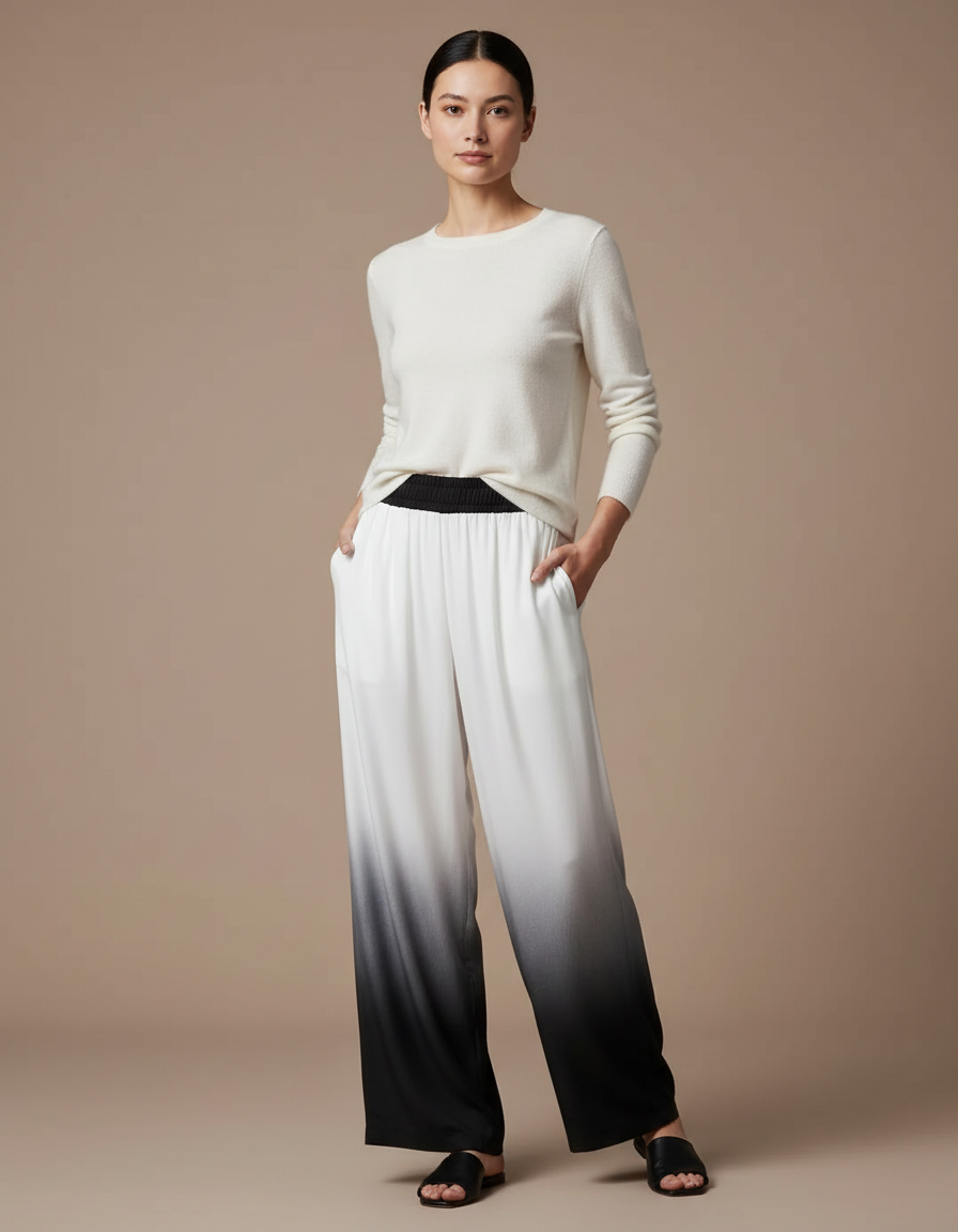 Pantalon Chinois Dégradé Ample Fluide Élégant Bicolore - Multicolore Viscose