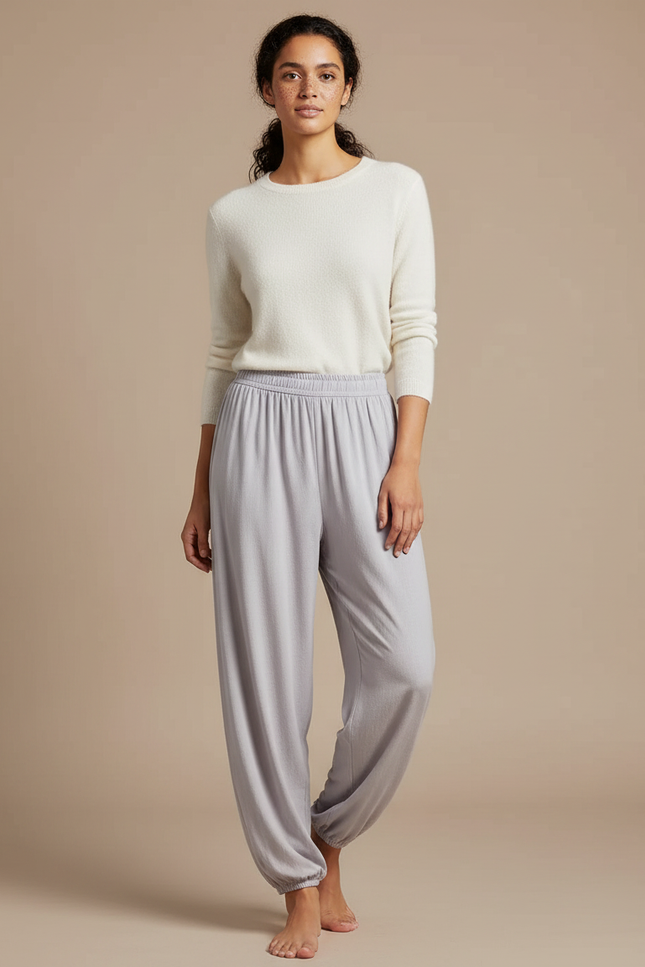 Pantalon Chinois Gris Fluide Ample Décontracté Femme - Maille