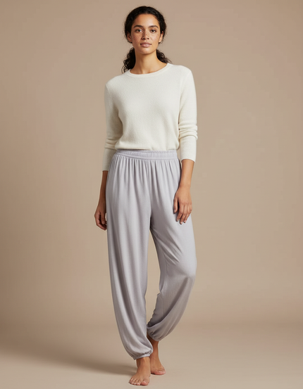Pantalon Chinois Gris Fluide Ample Décontracté Femme - Maille