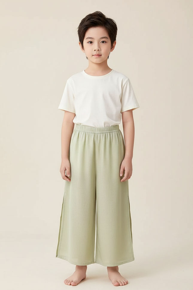 Pantalon Chinois Vert Ample Fendu Coton Enfant