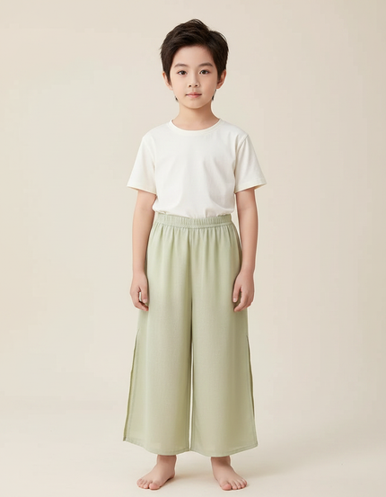 Pantalon Chinois Vert Ample Fendu Coton Enfant