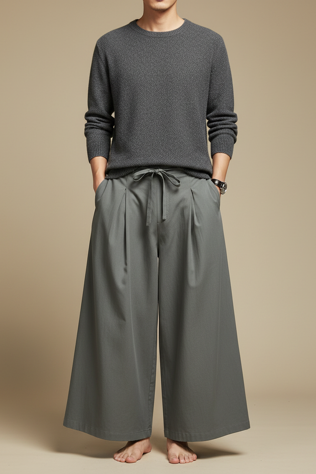 Pantalon Chinois Gris Ample Coton Décontracté Homme - Kaki Gabardine