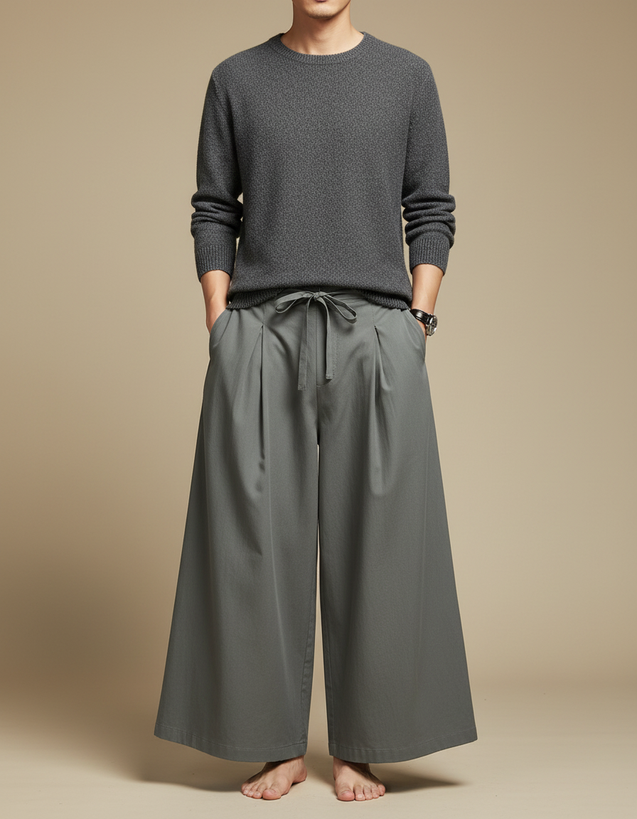 Pantalon Chinois Gris Ample Coton Décontracté Homme - Kaki Gabardine