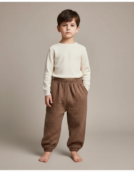 Pantalon Chinois Garçon Ample Lin - Marron Molleton