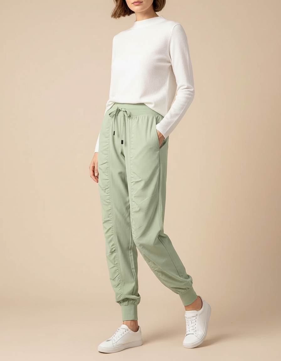 Pantalon Chinois Vert Clair Jogger Sport Cordon Fluide - Polyester