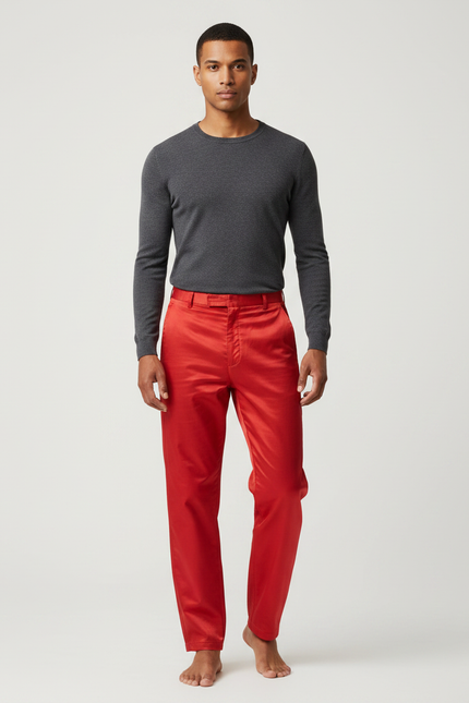 Pantalon Chinois Rouge Satiné Fluide Élégant Homme