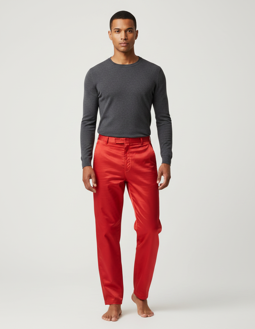 Pantalon Chinois Rouge Satiné Fluide Élégant Homme