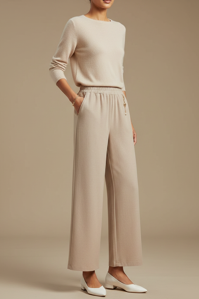 Pantalon Chinois Beige Ample Fluide Décontracté Femme - Maille