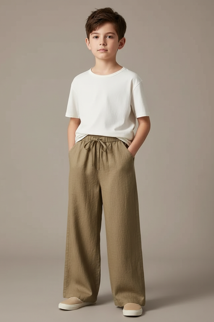Pantalon Chinois Kaki Lin Ample Décontracté Garçon